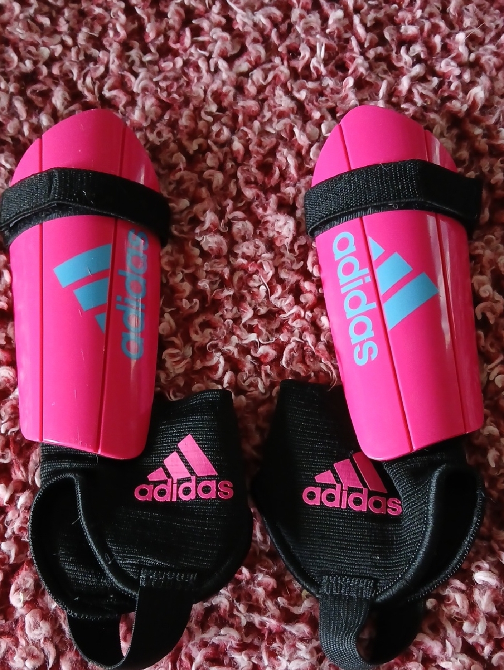 adidas Pink and Blue Youth Shin Guards with Straps (Age 3 - 5) Size SMALL